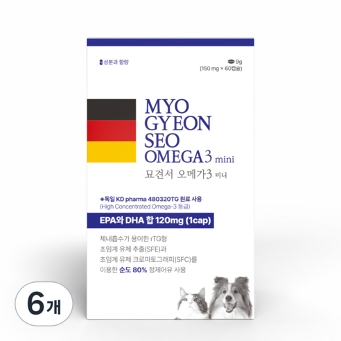 묘견서 강아지 고양이 오메가3 미니 3oval 60캡슐 (2개월분) 순도 80% KDpharma 독일 원료, 60정, 심장/간, 6개