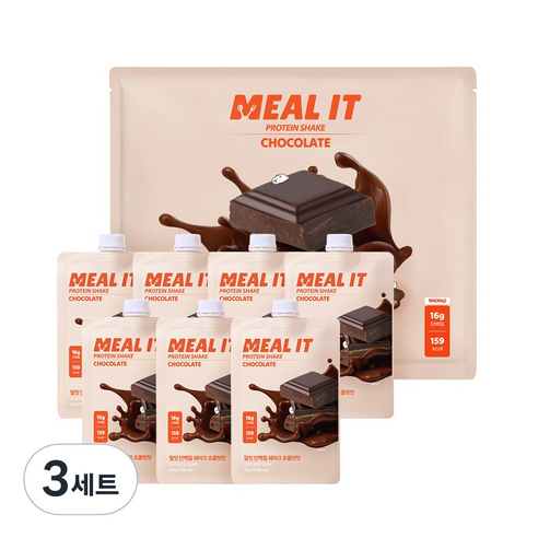 밀잇 식단관리 포켓형 단백질 쉐이크 초코맛, 3세트, 280g