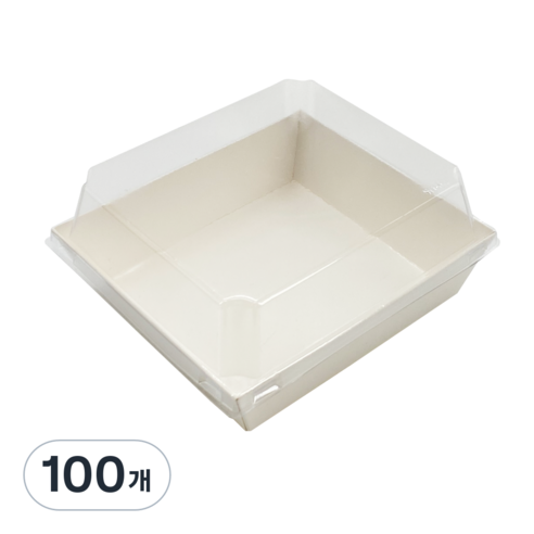 정담 정사각 샌드위치 베이커리 용기+뚜껑 세트, 100개, 화이트