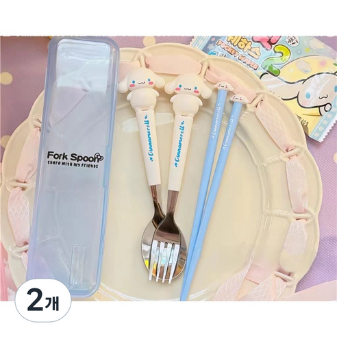 산리오 수저세트 스푼 포크 젓가락 3종, 2개, 시나모롤