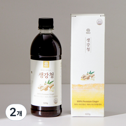 [국산 100%] 해솔당 통째로 갈아넣은 안동 생강청 천연꿀 함유, 2개, 1개입, 620g
