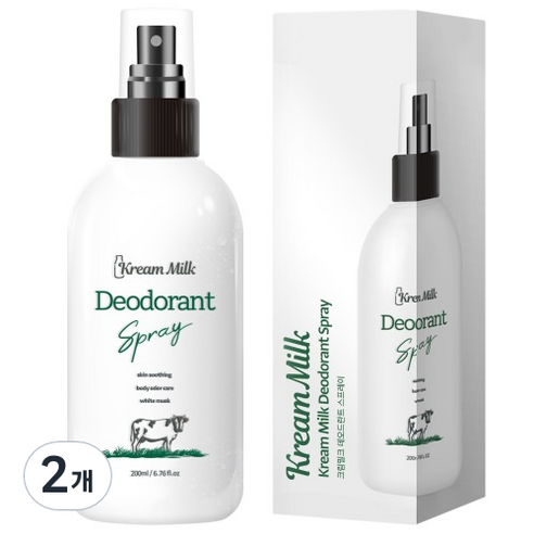 크림밀크 스프레이 화이트머스크향 데오드란트, 200ml, 2개