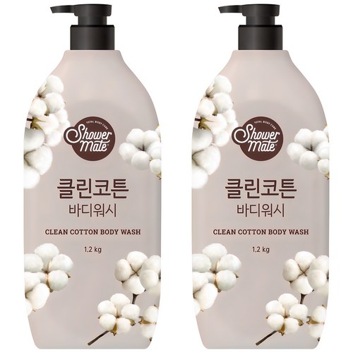 샤워메이트 클린코튼 바디워시 목화솜향, 1.2kg, 2개
