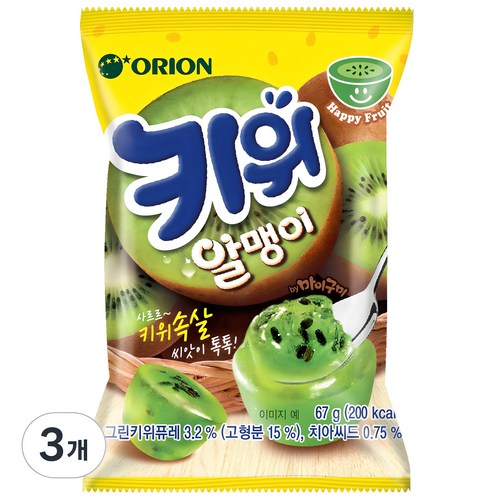 오리온 키위 알맹이 츄잉젤리, 67g, 3개