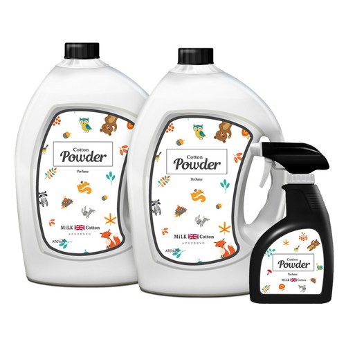 아토세이프 대용량 섬유향수 3L x 2p + 공병용기 450ml, 코튼 파우더, 1세트
