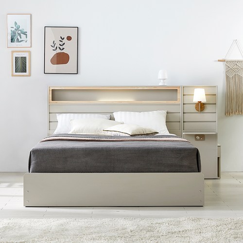 베디스 피렌체 호텔침대 서랍형 프레임 단품, 연그레이, 라지킹