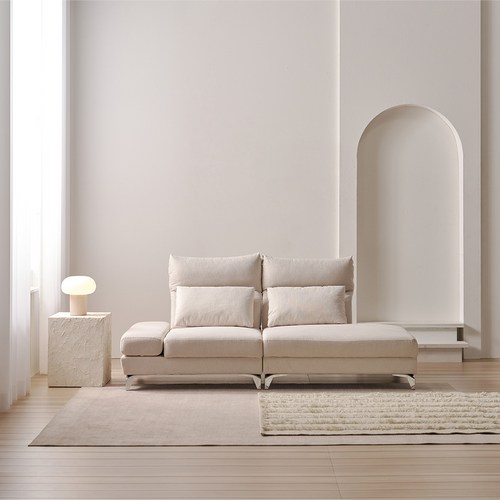 소르니아 뉴이드 헤드 틸딩 패브릭 팔걸이 우형 3인용 소파, 아이보리