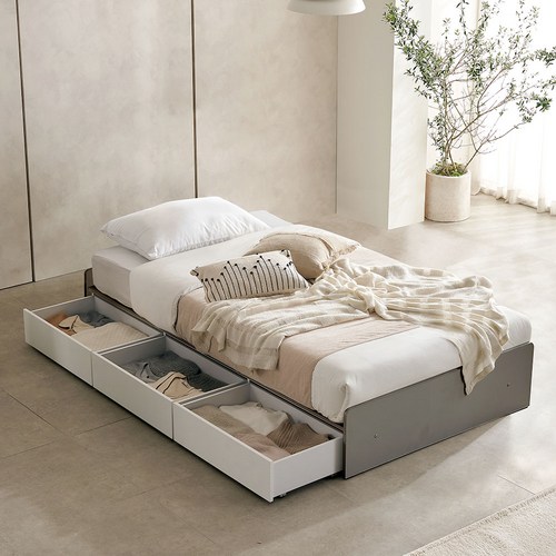 라온퍼니쳐 멜로우 무헤드 수납 침대 프레임 단품 방문설치, 그레이콤비