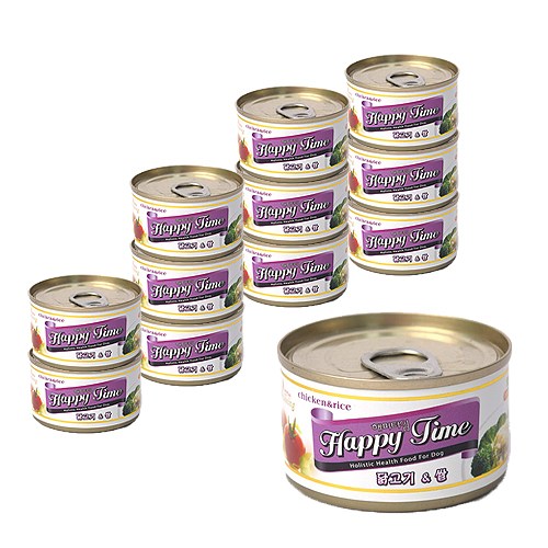 해피타임 강아지 간식캔 100g, 닭고기 + 쌀 혼합맛, 12개