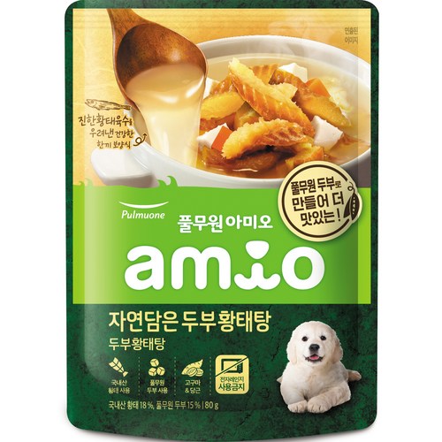 아미오 생후3개월~전연령용 자연담은 두부황태탕 강아지 사료, 생선, 80g, 3개