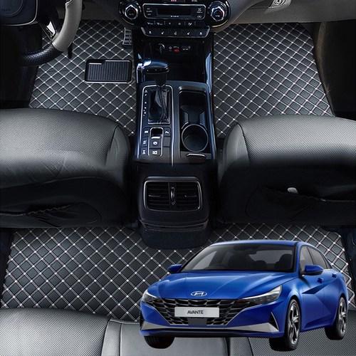 지엠지모터스 장판 시공 효과 퀼팅 바닥매트 1열 + 2열 세트, 현대 아반떼CN7 20년형 4월~, 블랙앤화이트스티치