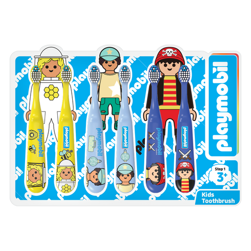 플레이모빌 어린이 칫솔 세트, 옐로우 + 스카이블루 + 인디고, 6개입, 1세트