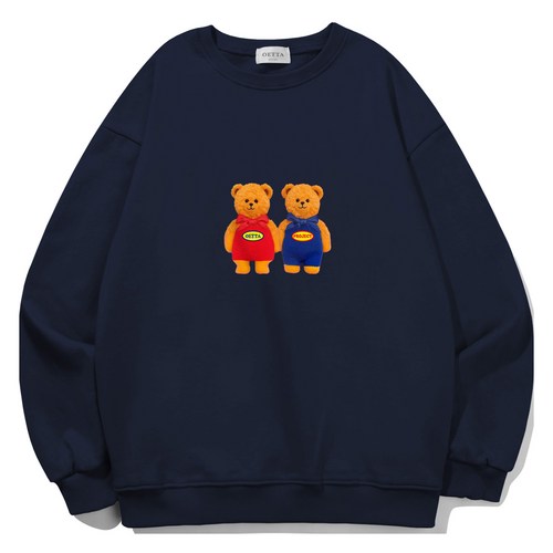 오에타 커플베어 소프트 3단쭈리 오버핏 빅사이즈 긴소매 맨투맨 티셔츠