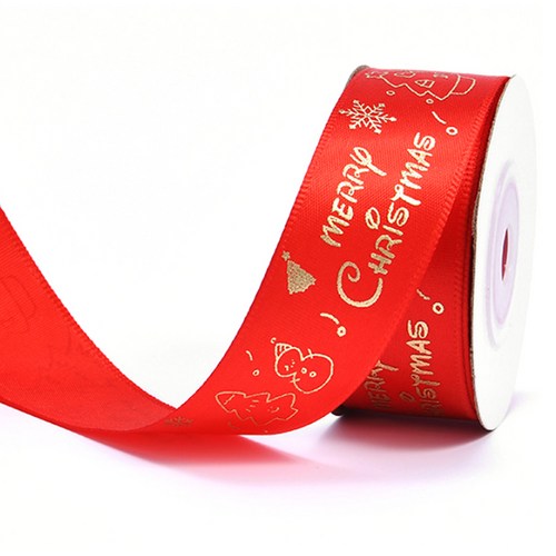 아이엔피 크리스마스 금박 큐티 리본끈 1타입 25mm, 레드, 1개, 9m