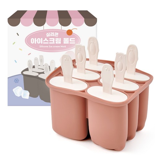 퍼기 실리콘 아이스크림 몰드 + 스틱 6p 세트, 드라이로즈, 1세트