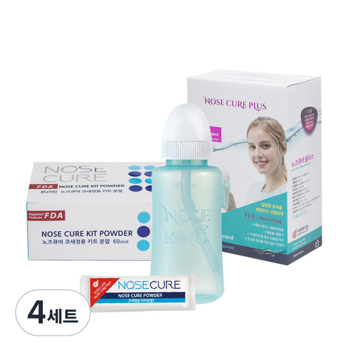 노즈큐어 플러스 코세척기 + 코세척분말 70p, 4세트
