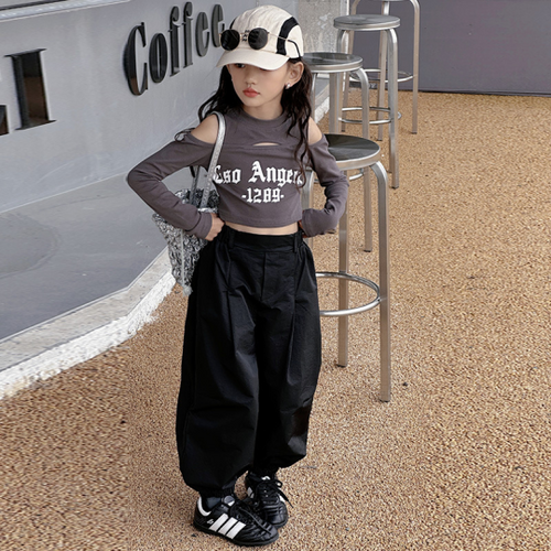 오렌지다몸 여아용 어깨 트임 크롭티 + 팬츠 세트 LSO1289