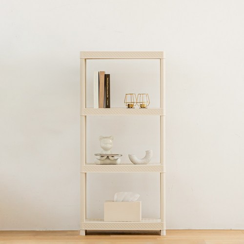 디에스피 릴리 무볼트 조립식 라탄패턴 선반, 아이보리, 4단