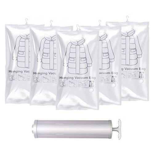 시온넷 옷걸이압축팩 롱패딩 이불 의류 진공팩 중형 5p + 펌프 랜덤발송 세트, 6개입, 1세트, 중(110 x70 cm)