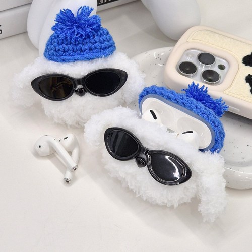영스피플 선글라스 뽀글이 강아지 에어팟 케이스 1 2 3 프로2 털 모자 인형 귀여운 동물 보호 커버, 에어팟1/2, 1개