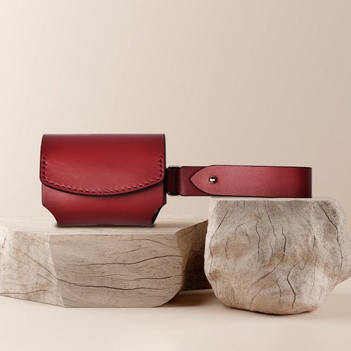 비유어산타 에어팟 2세대 가죽케이스 핸드스트랩 일체형 이태리 천연가죽 프리미어, 레드