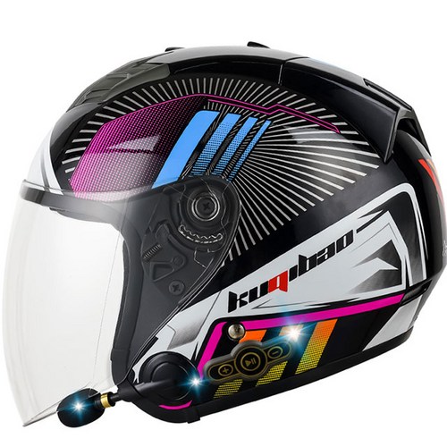 에스티 오토바이헬멧 오픈페이스 바이크 블루투스 반모 경량, M, 멀티블랙(싱글렌즈), 1개