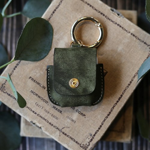 506 에어팟 가죽 케이스 1 2 세대 호환 프로 이어폰 파우치 악세사리 제작, 카키, 1 2세대-박음질O