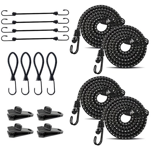 16개짜리 번지 코드 모음 가방에는 후크와 타프 클립이 포함된 5.9인치 11.8인치 57인치 번지 코드가 포함되어 있습니다., 검은색