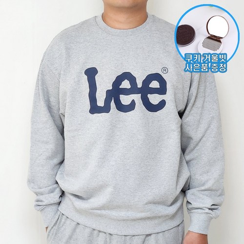 [국내 매장판] LEE 리 남녀공용 빅로고 긴팔 티셔츠 데일리 맨투맨 오버핏 그레이 - 사은품 증정