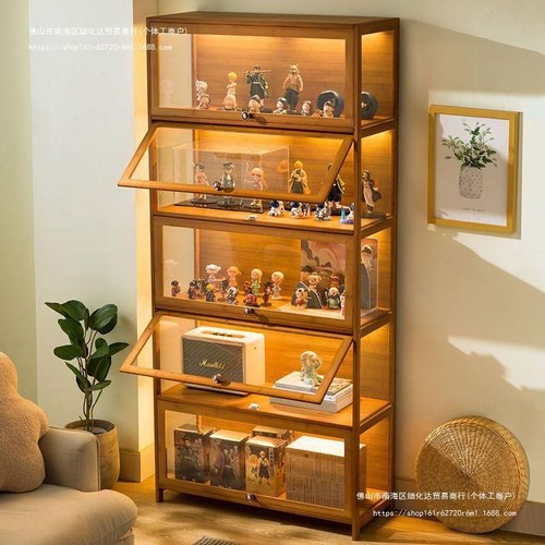 semoharu 피규어 정리대 투명 아크릴 장식장 인형 보관 케이스 진열장, 4단, 80cm, 월넛
