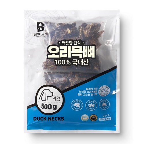 빈즈라이크 목뼈 강아지 간식, 오리, 500g, 3개
