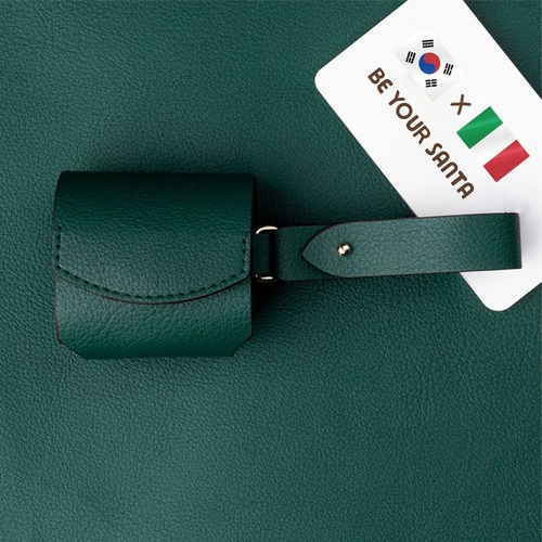 비유어산타 에어팟 3세대 가죽케이스 핸드스트랩 일체형 이태리 소재 베네치아, 그린