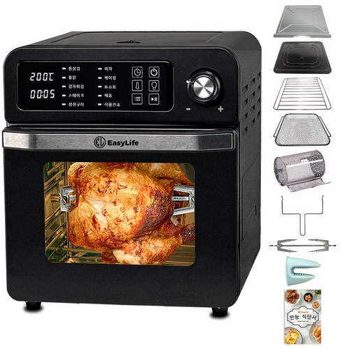 이지라이프 스테인레스 오븐형 에어프라이어 대용량 15L EL-AFO-05ABK, 블랙