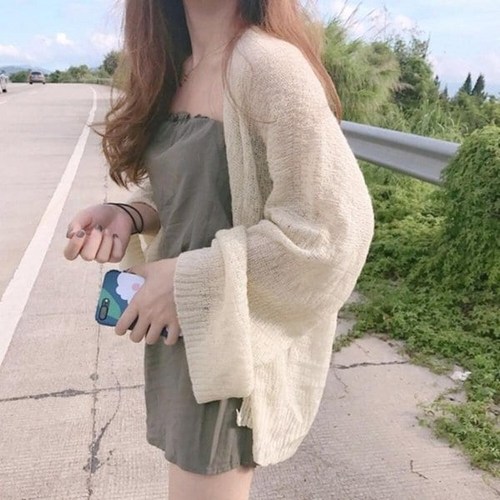 아이엠몽 여성용 초모 시스루 루즈핏 가디건