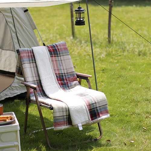 양털 극세사 캠핑블랭킷 캠핑담요, 체크 베이지(127x152cm), 1개