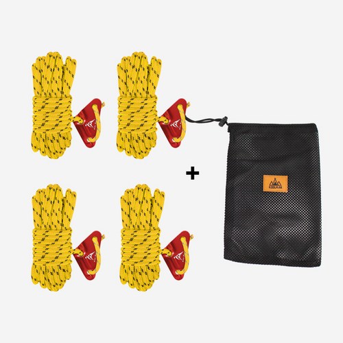 KOOLMAN(쿨맨) 다용도 캠핑 반사 스트링 5mm 5M (스토퍼포함) 4개 + 파우치포함, 반사 스트링(5mmx5M) - 옐로우 4개+파우치 C