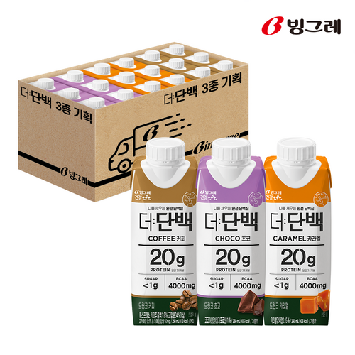 빙그레 더단백 드링크 프로틴음료 250ml 3종 혼합, 1세트 - 편의점 단백질 추천