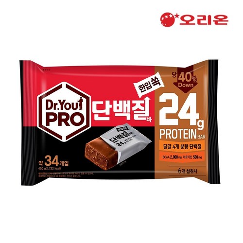 오리온 닥터유 프로단백질바 한입쏙 34p, 420g, 1개 - 초코 단백질 추천