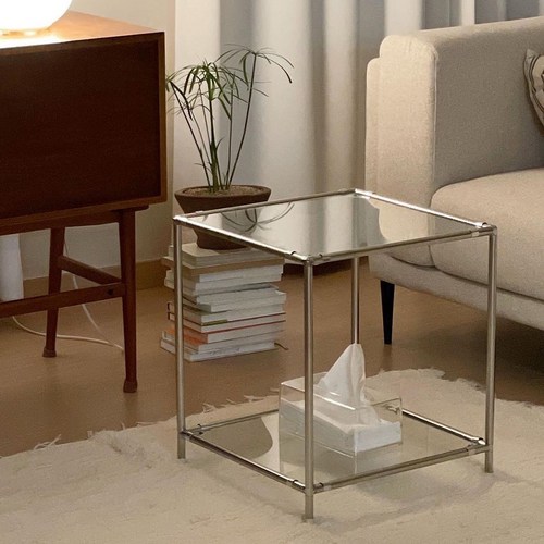 [DIY] 오그레 스테인레스 모듈 가구 큐브 사이드 테이블, 투명 유리+블랙 유리