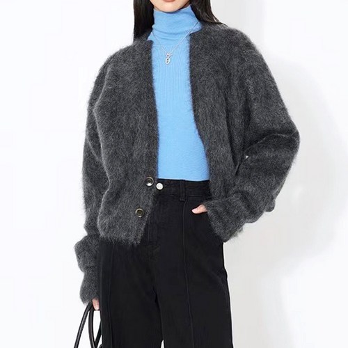 메이킹유 [우아함보장/주문폭주] 모던 시크 브이넥 털 니트 버튼 가디건 루즈핏 캐주얼 데일리 꾸안꾸 2651라프가디건