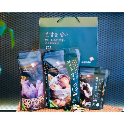 [화성당제과]자연을담다_선물세트무기름/무색소/무방부제/무설탕(사탕수수로 단맛을 낸 수제간식) 강황 연근 고구마 계피 양파 마늘을 함께 구워만든 웰빙간식 환자영양간식, 2세트, 1.14kg
