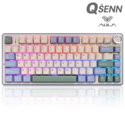 [AULA] 유.무선.블루투스 기계식 키보드 F75 독거미 가스켓 풀윤활 영문자판 [큐센 국내정품] [그린 리퍼축], 그린, 제조사축
