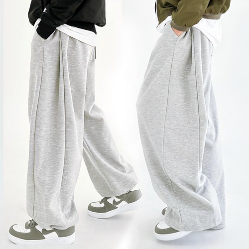 에스티오 2in1투웨이 봄가을 M~2XL 밑단조임 사이드핀턱 벌룬트레이닝 팬츠 밑단스트링