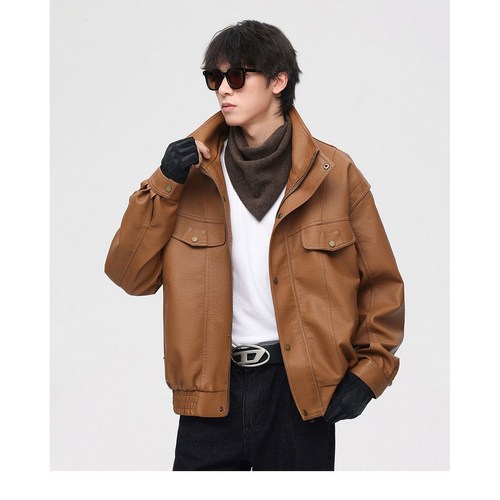 본컴퍼니 남성 가을 겨울 오버핏 패션 집업 라이더 가죽 재킷 B851