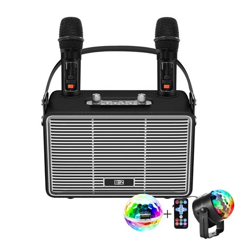 가정용 휴대용 블루투스 노래방 고급 마이크 2개 고출력 우퍼 명품스피커 노래방마이크SET+미러볼+빅파티라이트, 4210s노래방+미러볼+빅파티라이트