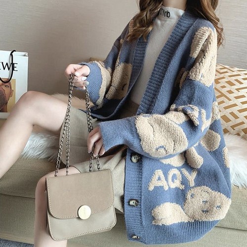 르보에 오버핏 테디 곰돌이 가디건