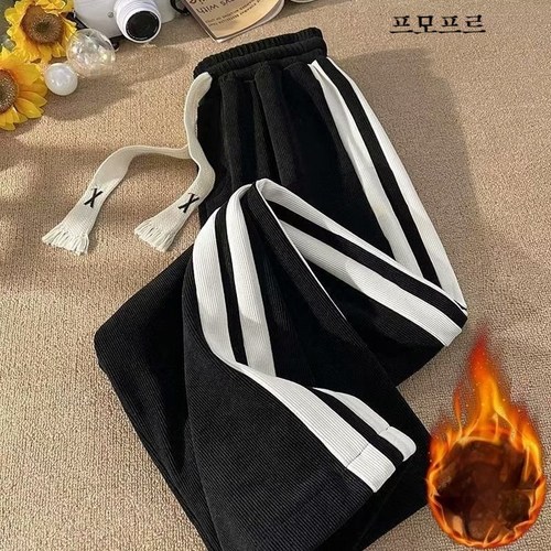 POMTOR 추동 와이드 슬림핏 기모 도톰 와이드 팬츠 중성 스웨이드 골드 벨벳 트레이닝팬츠 남자 바지