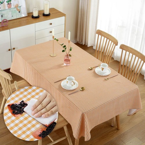 에스와이씨 방수 체크 식탁보, 6인(220*140), 카키, 1개