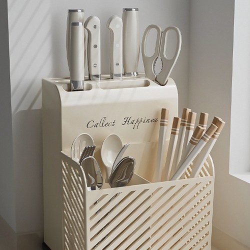 엘릿 주방 물빠짐 수저통 수저정리함, 1개, 아이보리