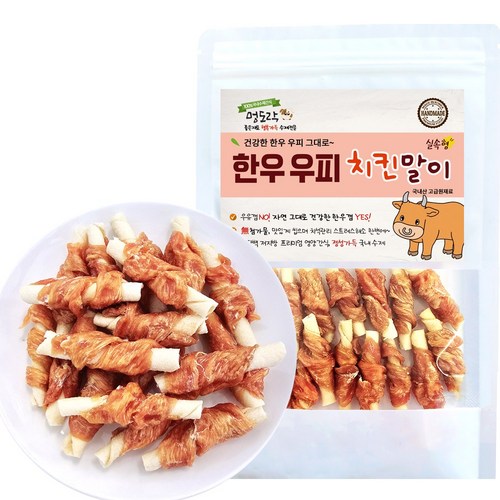 멍도락 한우우피스틱 100% 한우껌 오래먹는 강아지껌 국내산 수제간식, 한우우피 치킨말이, 90g, 1개
